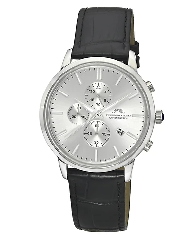 Porsamo Bleu Men's Aura Chronograph Black Genuine Leather Band Silver Tone Watch 44 mm