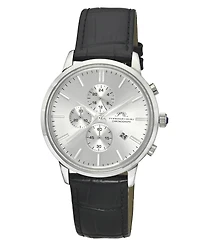 Porsamo Bleu Men's Aura Chronograph Black Genuine Leather Band Silver Tone Watch 44 mm