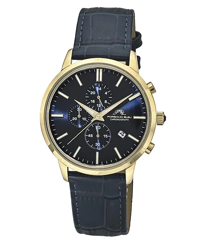 Porsamo Bleu Men's Aura Chronograph Genuine Leather Band Gold Tone Watch 44 mm