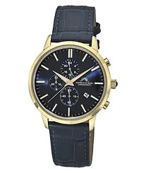 Porsamo Bleu Men's Aura Chronograph Genuine Leather Band Gold Tone Watch 44 mm