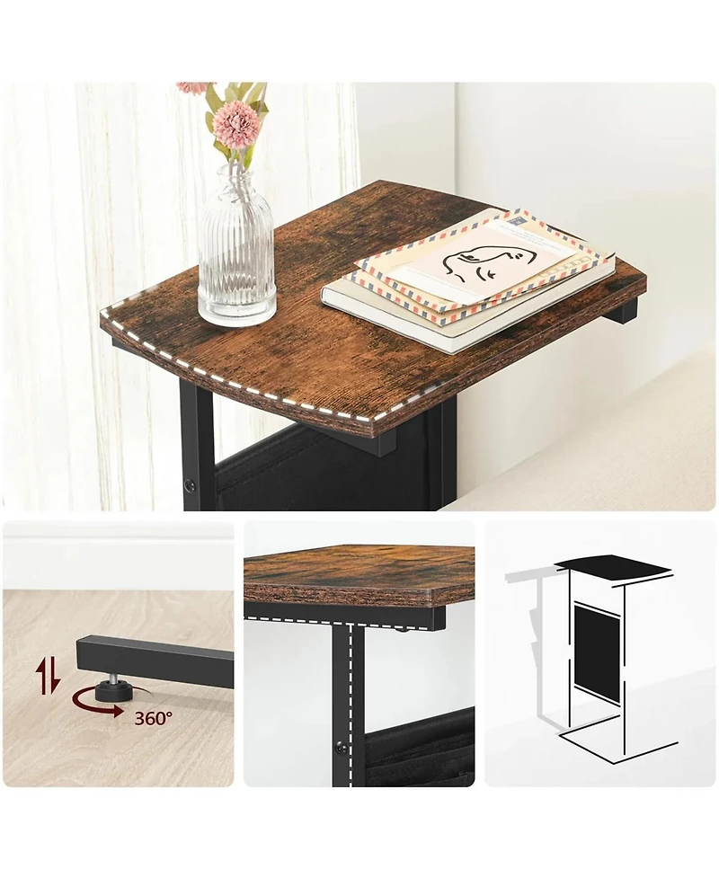 Slickblue C Shaped Side Table Set of 2 with Storage Bags Slim Snack Tables for Living Room