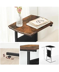 Slickblue C Shaped Side Table Set of 2 with Storage Bags Slim Snack Tables for Living Room