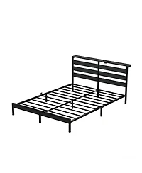 Streamdale Furniture Queen Metal Platform Bed with Led, Usb, and Headboard