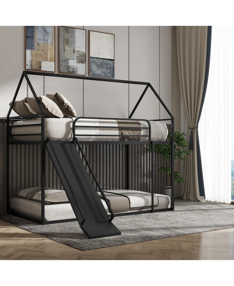 Slickblue Twin Over Kids House Bed with Bunk Design and Safety Guardrails