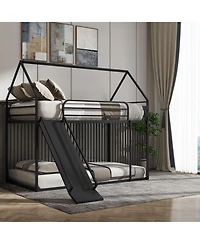 Slickblue Twin Over Kids House Bed with Bunk Design and Safety Guardrails