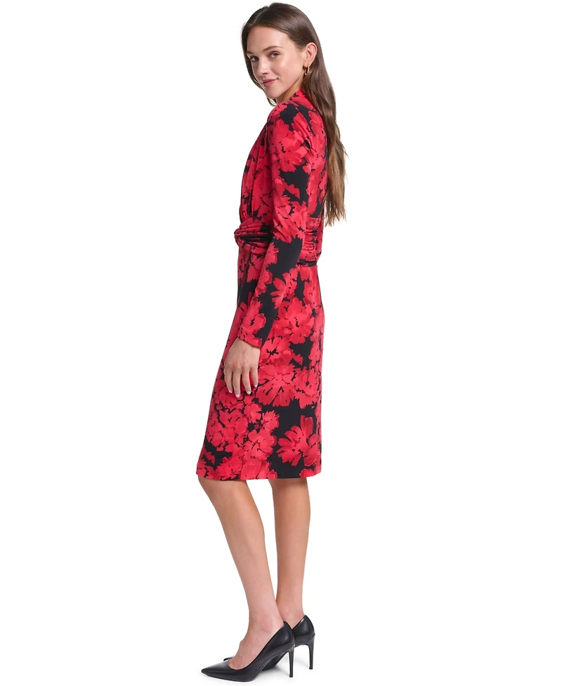 Calvin Klein Women's V-Neck Floral-Print Long-Sleeve Sheath Dress