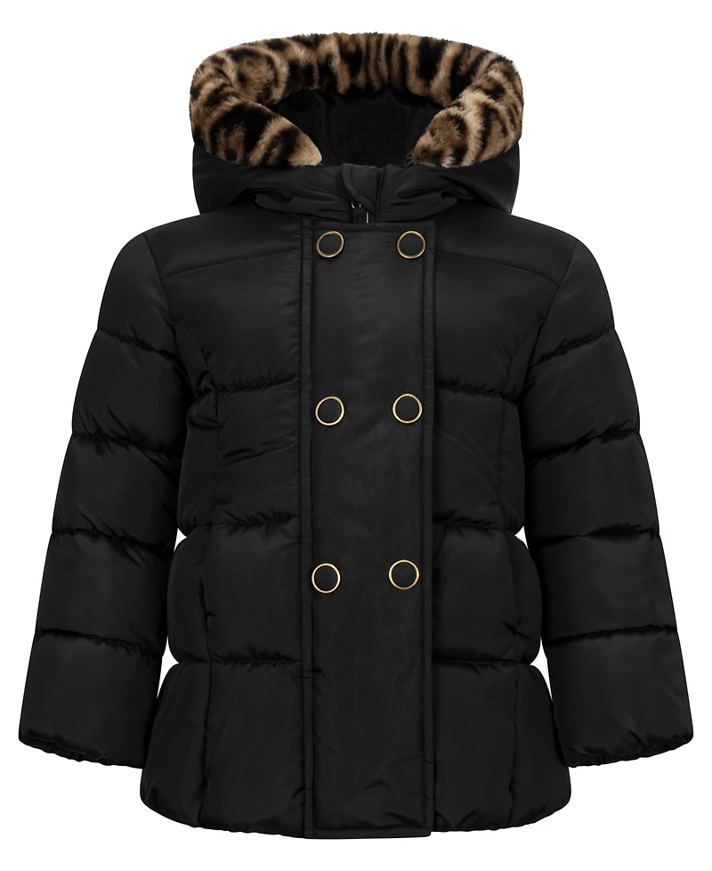 S Rothschild & Co Baby Girls' Double-Breasted Box-Quilt Hooded Puffer Jacket