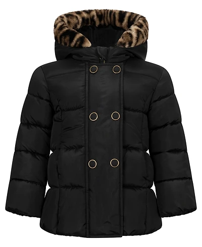 S Rothschild & Co Baby Girls' Double-Breasted Box-Quilt Hooded Puffer Jacket