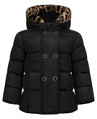 S Rothschild & Co Baby Girls' Double-Breasted Box-Quilt Hooded Puffer Jacket