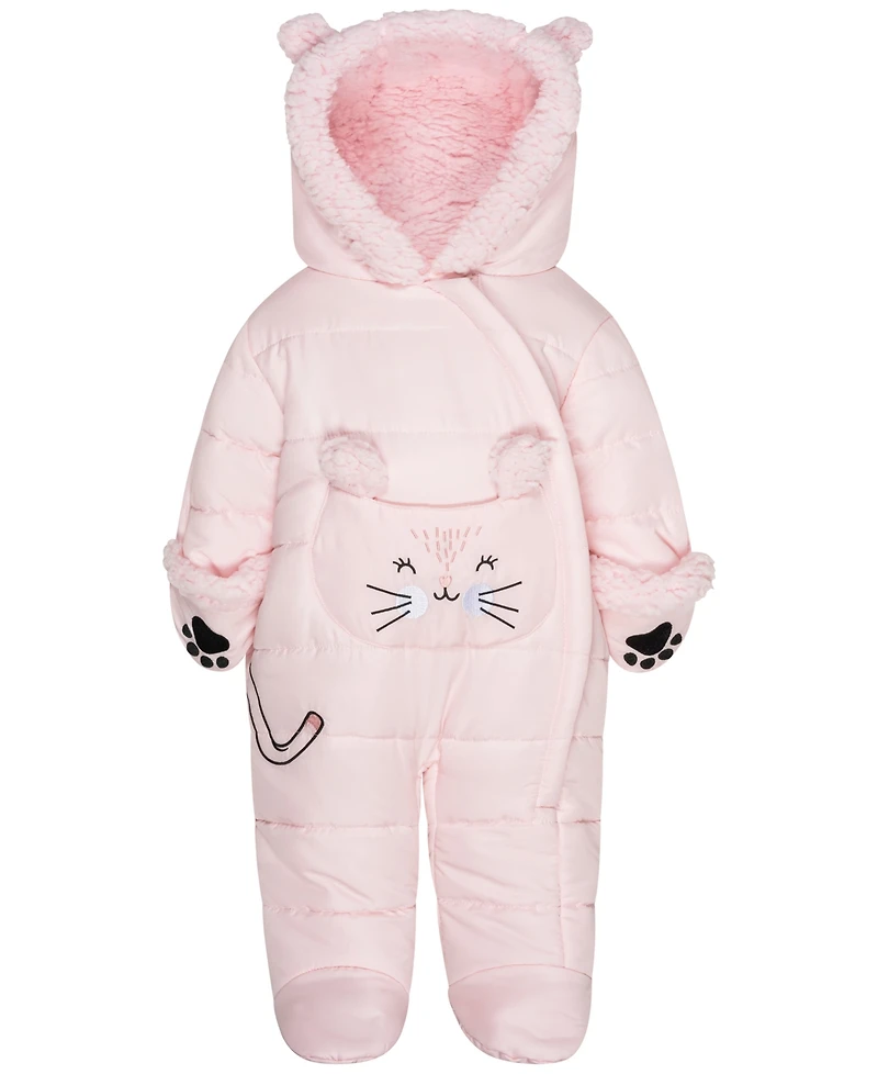 S Rothschild & Co Baby Girls' Embroidered Cat Hooded One-Piece Snowsuit