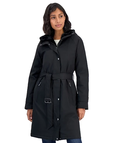 Michael Kors Women's Softshell Hooded Faux Fur Collar Coat, Created for Macy's