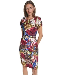 Karl Lagerfeld Paris Women's Floral-Print Short-Sleeve Scuba Crepe Dress