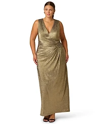 Adrianna Plus Metallic Knit Plunging V-Neck Gown