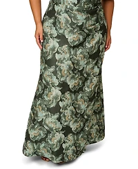 Adrianna Papell Plus Floral Asymmetrical Neckline Short Sleeve Gown