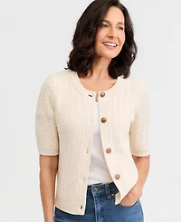 Style & Co Petite Palomino Cable-Knit Short-Sleeve Cardigan, Macy's Exclusive