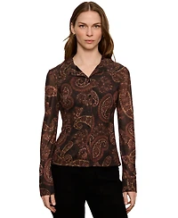 Sanctuary Petite Long-Sleeve Mesh Paisley Blouse