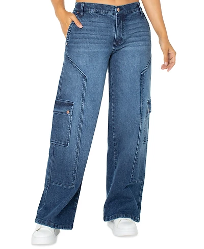 Celebrity Pink Juniors' Mid-Rise Wide-Leg Cargo Jeans