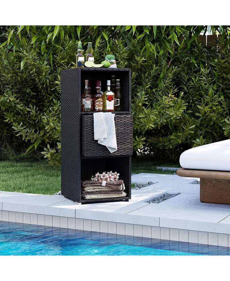 Costway Outdoor Storage Cabinet with Storage Shelves and Removable Drawer for Porch
