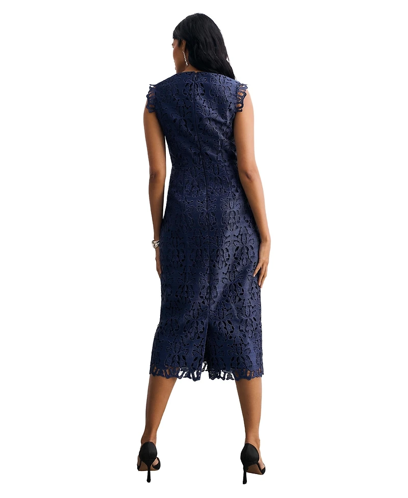 The Fold Women's Valencia Lace Scalloped Fit-and-Flare Midi Dress