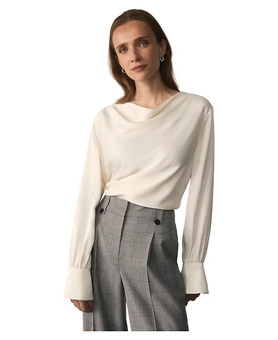 The Fold Women's Loano Long-Sleeve Cowl Neck Satin Blouse