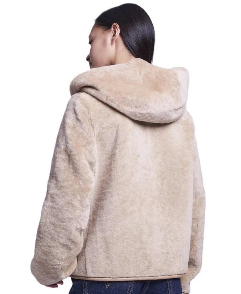 Blue Duck Women's Hooded Cropped Reversible Shearling Jacket