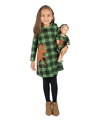 Leveret Toddler Girls' 2T-5T A-Line Long-Sleeve Matching Doll Cotton Dress, 2-Piece Set