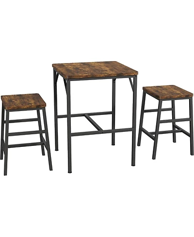 homfan Space-Saving 3-Piece Dining Table Set for 2 - Square High Top with Stools, Compact Bistro Apartments and Small Space