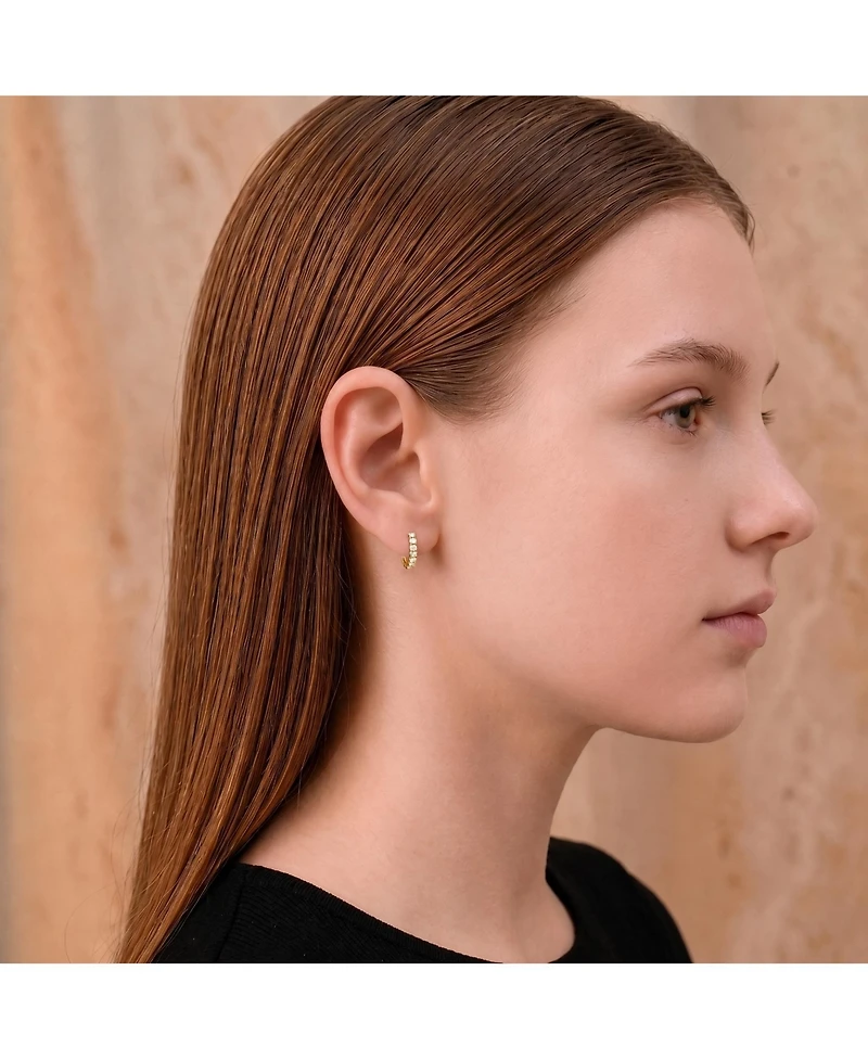 Rachel Glauber Elegant Extra Mini Huggie Hoop Earrings White Gold Plated or 14K