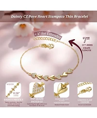 Genevive Dainty 14K Gold Plated Cz Pave Heart Stampato Thin Bracelet