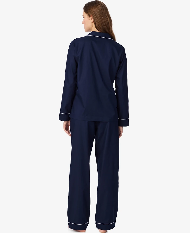 Lauren Ralph Women's Long-Sleeve Notch-Collar Cotton Pajama Set