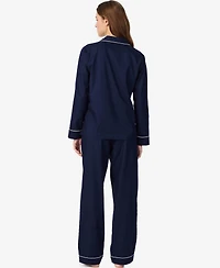 Lauren Ralph Women's Long-Sleeve Notch-Collar Cotton Pajama Set