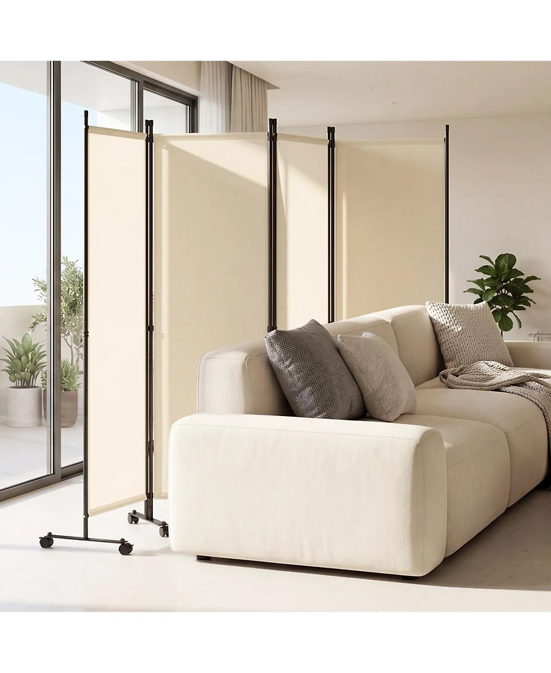 Gymax 4-Panel Room Divider 5.7 Feet Tall Folding Privacy Screen with Lockable Wheels