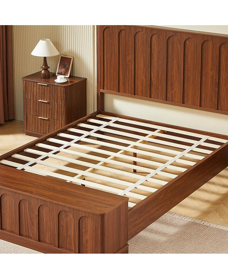 Streamdale Furniture Queen Wood Platform Bed with Footboard Bench and Storage