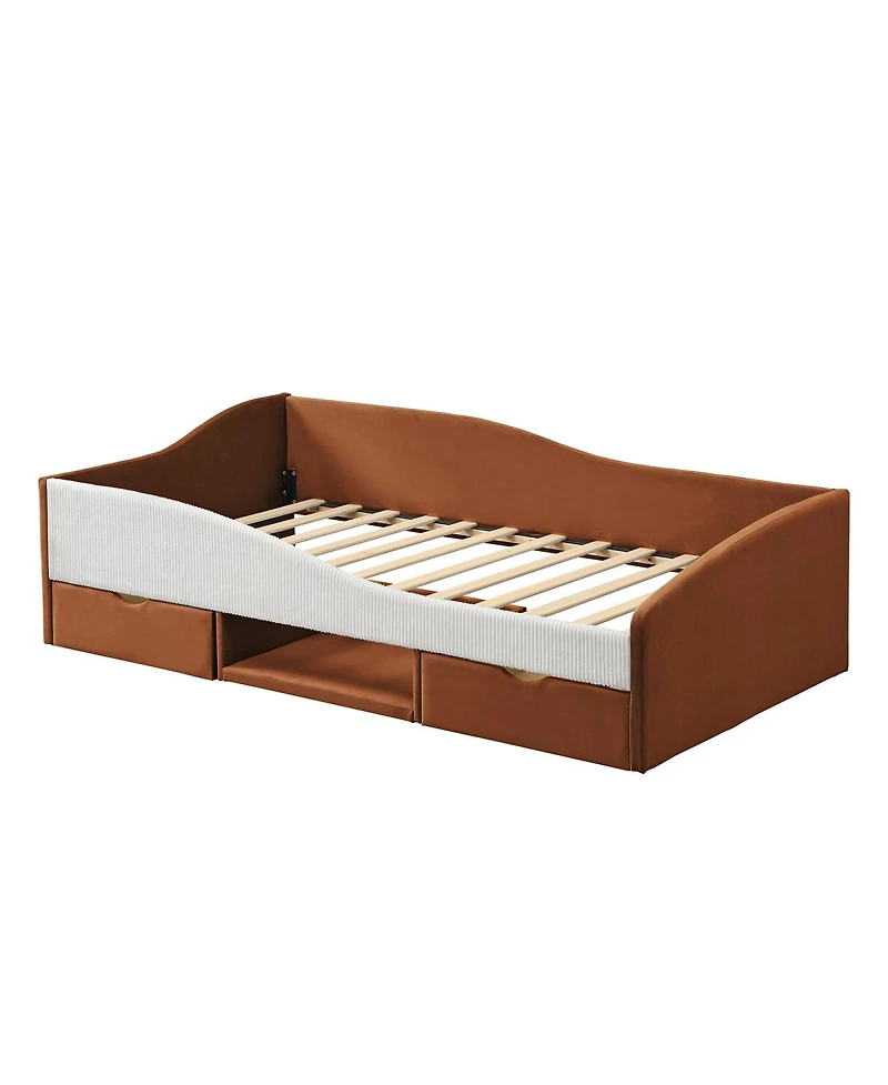 Streamdale Furniture Twin Size Upholstered Daybed Frame with 2 Storage Drawers