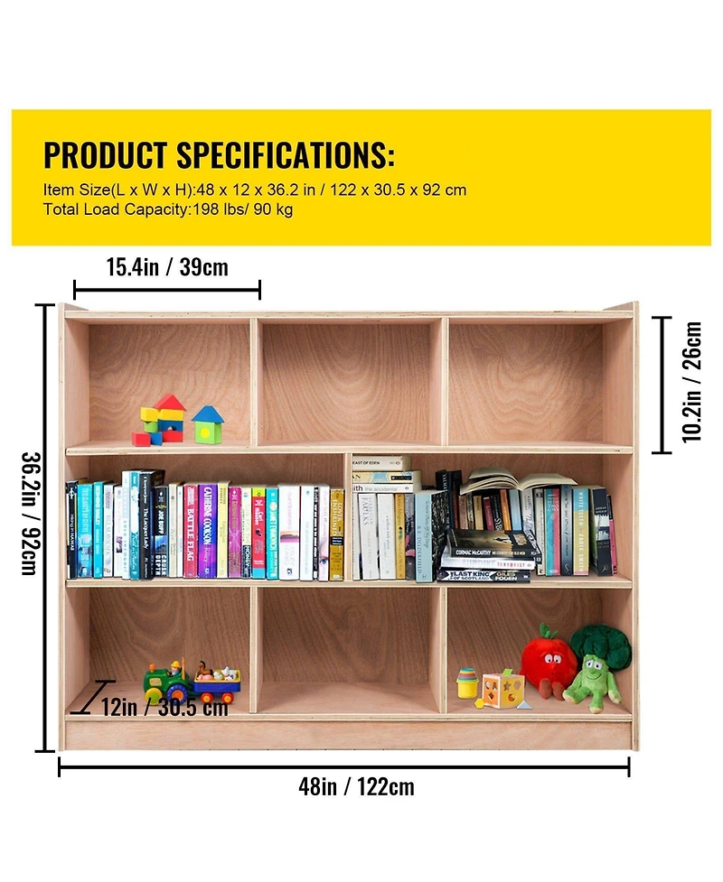 Slickblue Rolling Cubby Storage Cabinet with 8 Cubbies, 3-Shelf Organizer for Preschool and Classroom