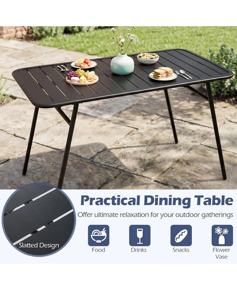 Sugift 3-Piece All-Metal Outdoor Dining Set with Slatted Table and 2 Benches