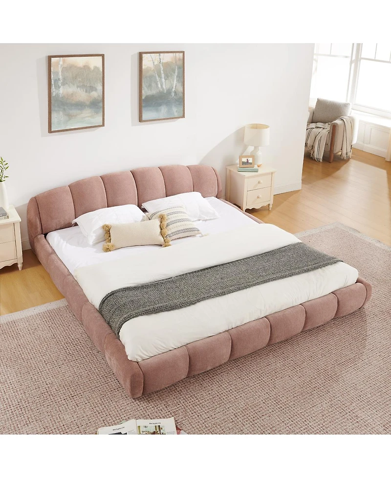 Streamdale Furniture King Size Chenille Upholstered Curved Platform Bed