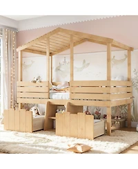 Streamdale Furniture Twin House Loft Bed with Stairs and 2 Storage Drawers