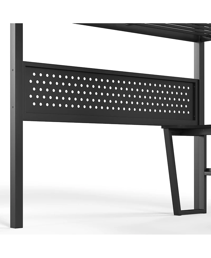 Streamdale Furniture Queen Metal Loft Bed with Desk, Stairs, Led and Storage Drawers