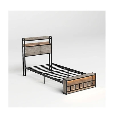 Slickblue Twin Bed Frame with Headboard, Charging Station and Led Lights