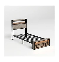 Slickblue Twin Bed Frame with Headboard, Charging Station and Led Lights