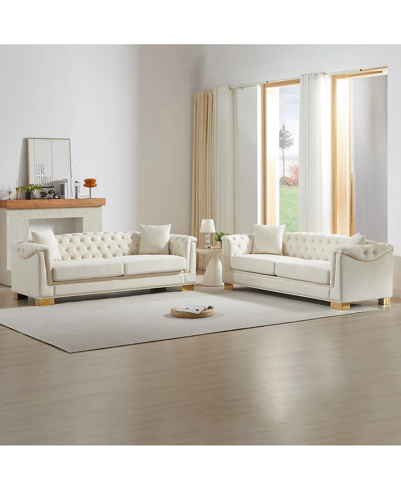 Streamdale Furniture Chesterfield Velvet 3+3 Seater Sofa Set