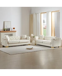 Streamdale Furniture Chesterfield Velvet 3+3 Seater Sofa Set