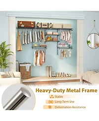 Sugift 4 to 8 Feet Closet Organizer System with Hanging Rods and 7 Storage Shelves Wall Mounted