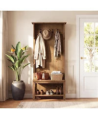 Tribesigns 70.87'' Solid Wood Hall Tree with Shoe Bench, Coat Rack