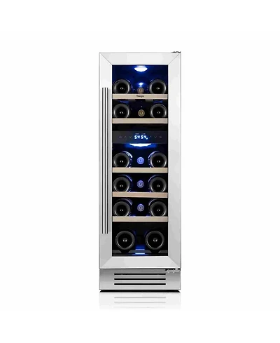Yeego 12 Inch Wine Fridge Cooler 40degree(s)F-65degree(s)F Dual Zone 17 Bottles Right-Hinged,For White/Red Wine,Champagne With Glass Door,Lights