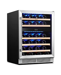 Yeego 24 Inch Dual Zone Wine Cooler Refrigerator Led Display 52 Bottles Built-in or Freestanding With Door,Shelves