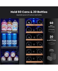 Yeego 24 Inch Dual Zone Wine CooerandBeverage Refrigerator With 2 Doors,Led Lights 60 Cans+20 Bottles 36degree(s)F-72degree(s)F Cooler
