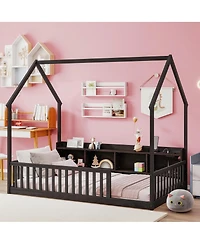 Streamdale Furniture Twin House Floor Bed with Storage, Led, Charging Station