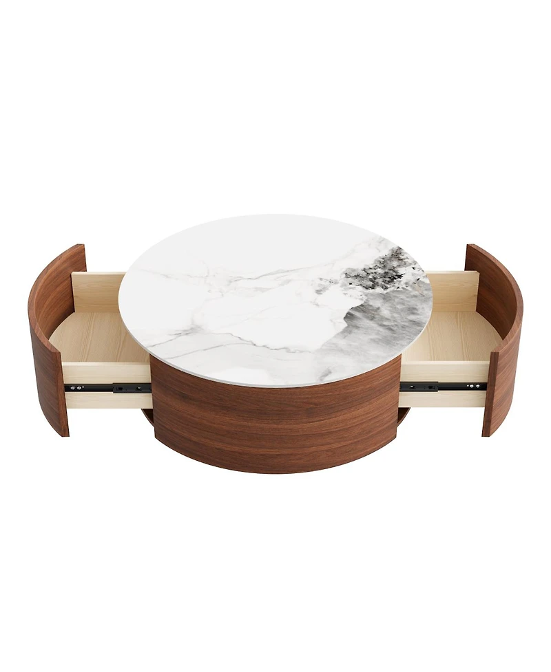 Streamdale Furniture Modern Round Movable Coffee Table with Casters, Walnut, 29.5